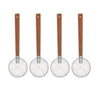 NIYANGLE Écumoire araignée en acier inoxydable (lot de 4) - Cuillère passoire à pâtes avec long manche en bois - Écumoire à fil asiatique pour la cuisson et la friture, 15 cm / 5,9 pouces