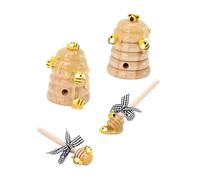 NIYANGLE Ensemble de 4 Décorations Ruche en Bois Plateau à Étages et Bâtons d'abeille, Décor de Balcon Rustique pour Fête, Accessoire Décoratif Intérieur et Extérieur, Ornement Abeille