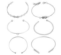 NIYANGLE Ensemble de 6 Bracelets pour Femme en Alliage Argenté, Créatifs et Réglables Cordon, Style Simple et Délicat, pour Mariage ou Bal