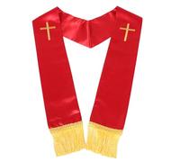 NIYANGLE Étole de Pasteur Brodée avec Croix et Glands Rouges 135 Cm, Châle de Mariage Réversible Unisexe pour Messe Clergé, Accessoire Religieux Traditionnel pour Cérémonies Chrétiennes
