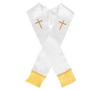 NIYANGLE Étole de Pasteur Brodée Croix Blanche 135 Cm avec Pompons, Châle Réversible pour Mariage et Cérémonie Religieuse, Accessoire Clergé Léger et Confortable, Écharpe D’Officiant