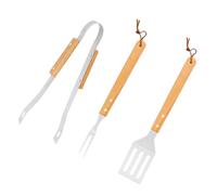 NIYANGLE Kit D'outils 3 Pièces, Paquet de Rangement Oxford en Acier Inoxydable Poignée en Bois de Chêne pour Barbecue pour Barbecue en Extérieur la Maison