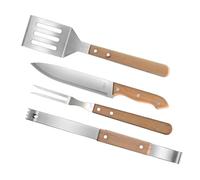 NIYANGLE Kit Outils Barbecue Acier Inoxydable et Bois Spatule Fendue Fourchette Pince et Couteau Résistants Poignée Antidérapante pour Barbecue Plein Air Camping et Pique-