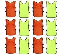 NIYANGLE Lot de 12 Gilets de Sport en Polyester Légers et Respirants avec Côtés Ouverts, Chasubles D'entraînement Garçon et Filles 6 Orange 6 Vert Fluo, Séchage Rapide, pour Football,