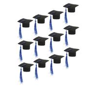 NIYANGLE Lot de 12 Mini Chapeaux de Graduation Bleus Pompon, Décorations Festives pour Bouteilles de Vin, Accessoires pour Fête de Remise de Diplômes, Housses Décoratives