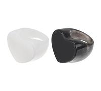 NIYANGLE Lot de 2 Bagues Vintage Cœur Rétro en Acrylique Noir et Blanc, Bagues Décoratives Simples pour Doigts, Accessoires Bijoux pour Femmes, Style Minimaliste et Élégant