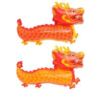 NIYANGLE Lot de 2 Ballons en Feuille D'aluminium Dragon Chinois Orange et Rouge, Décoration pour Fête du Nouvel An Chinois 2024, Ballon de Fête Grand Format pour Événement Familial