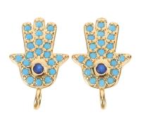 NIYANGLE Lot de 2 Breloques Main de Hamsa en Laiton Doré 18K Zirconium Pendentifs DIY pour Bracelets Porte-Clés et Boucles D’Oreilles Amulettes Protectrices Œil Maléfique Polyvalentes