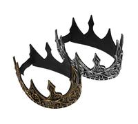 NIYANGLE Lot de 2 Couronnes en Pu Doré et Argenté, Serrage-têtes Cosplay Roi Médiéval, Accessoires pour Hommes, Décoration de Fête Ajustable pour Anniversaires et Spectacles