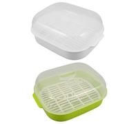 NIYANGLE Lot de 2 Cuiseurs Vapeur pour Micro-Ondes en Plastique Alimentaire Résistant à Haute Température Panier Vapeur Rectangulaire Blanc et Vert avec Couvercle pour Légumes Dim Sum