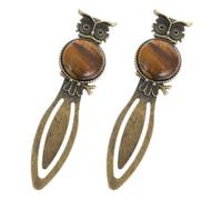 NIYANGLE Lot de 2 Marque-pages Hibou en Métal Pierre Œil de Tigre, Alliage de Zinc Solide, Décoratifs et Pratiques pour Étudiants, Bureau, Bibliothèque et Activités de Lecture