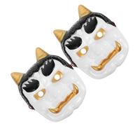 NIYANGLE Lot de 2 Masques de Démon Japonerie Blanc Masques Samouraï Cosplay Cornes, pour Costume Carnaval, Accessoires Halloween et Fête Traditionnelle Asiatique