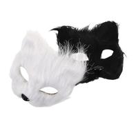 NIYANGLE Lot de 2 Masques de Renard en Fourrure Longue Unisexe Demi-Masques Animaux pour Bal Masqué et Fête Costumée Accessoires Cosplay Halloween et Carnaval Couleurs Noir Blanc et
