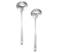 NIYANGLE Lot de 2 Set de Set de Cuillères Passoires en Acier Inoxydable Argenté Manche Long, Trous Haute Densité et Filtration D'huile Cuisine et Bar
