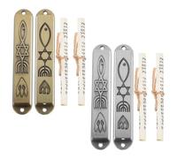 NIYANGLE Lot de 2 Sets de Mezouzahs en Métal Peint la Main Bleu et Vert Antique avec Parchemin de Bénédiction Inclus, Étuis de Mezouza de Porte 8,9 Cm pour Décoration Juive