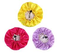 NIYANGLE Lot de 3 Bonnets de Nuit Élastiques en Satin pour Garçons et Filles, Double Couche, Réglables, Confortables pour Protéger les Cheveux et Maintenir la Coiffure en Place
