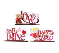 NIYANGLE Lot de 3 Décorations en Bois pour Saint-Valentin Centre de Table 20X12 CM 19X115 CM Motifs Romantiques Décoration Artisanale Solide Présent pour Mariage et Fête