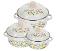NIYANGLE Lot de 3 Set de Casseroles Émaillées Double Poignée, Fond Plat, Tailles 16-18-20 Cm, Petites Marmites pour Cuisson Soupe, Nouilles Instantanées, Lait et Sauces, Ustensiles