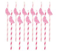 NIYANGLE Lot de 30 pailles en papier à rayures roses : pailles robustes et non détrempées - Verres jetables avec breloque orange - Idéales pour les fêtes de carnaval et de plage - 19,3 cm x