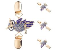 NIYANGLE Lot de 4 Pinces à Châle Rétro Hibou Strass Bleu en Métal pour Pull Cardigan Femme Mariage Accessoire Décoratif Ajustable Élégant 4 Pièces