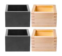 NIYANGLE Lot de 4 porte-gobelets à saké japonais : boîte de rangement en bois - Boîte à saké réutilisable Masu - Pots multifonctionnels pour plantes succulentes