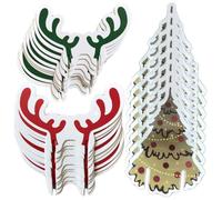 NIYANGLE Lot de 60 Marqueurs de Verre de Noël en Plastique Rigide Décoration Festive Rouge et Vert Motifs Bois de Cerf et Sapin Accessoires pour Verres à Vin et Fête de Noël Breloques