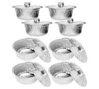 NIYANGLE Lot de 8 Marmites Jetables en Aluminium Rondes avec Couvercles, Légères et Adaptées pour Cuisson Four et Friture à Air, Capacité 2000ml Argentées