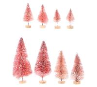 NIYANGLE Lot de 8 Mini Sapins de Noël Décoratifs en Plastique Coloris Rose Taille Mini Décoration de Fête pour Bureau Table ou Vitrine Accessoires Festifs pour Ambiance de Noël