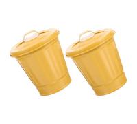 NIYANGLE Mini Poubelle de Bureau Lot de 2, Seau Métallique Jaune Couvercle, Petit Format Réutilisable, pour Bureau, Toilettes et Rangement Maison