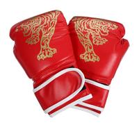 NIYANGLE Moufles D’entraînement de Boxe Thaï pour Garçon et Filles 6oz en PU Rouge Motif Tigre, Rembourrage Absorbant Les Chocs, Bande Poignet Réglable, Accessoire Confortable et Portable