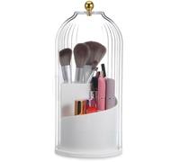 NIYANGLE Organisateur Rotatif Design Minimaliste Blanc avec Couvercle Transparent Protecteur en PP et Pet pour Pinceaux de Maquillage et Rouges à Lèvres pour Bureau ou Salle de Bain