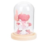 NIYANGLE Ornement Floral en Fleurs Stabilisées sous Cloche en Verre Ours, Décoration Saint-Valentin, Présent Journée des Enseignants, Base Stable, Fleurs Immortelles, Boîte Présent