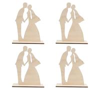 NIYANGLE Ornements de Mariage en Bois 4 Pièces, Décoration de Table Couple Marié, Accessoire Créatif Khaki pour Fête et Décoration de Bureau