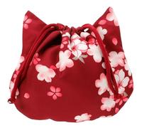 NIYANGLE Paquet à Main Femme à Cordon Motif Tête de Chat Petit Paquet Fourre-Tout Textile Rouge Foncé Compact pour Soirée et Rangement Accessoires Chinois