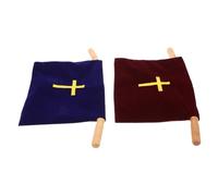 NIYANGLE Paquet à Offrandes en Velours Brodé Croix 10 Pouces Lot 2 avec Poignées Bois Capacité Spacieuse Cérémonie Religieuse Communion Baptême Transport Facile Fidèle