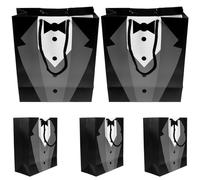 NIYANGLE Paquet Présent Papier Noir 23x19x9 Cm, Lot de 5 Pochettes à Main Pratiques et Résistantes, pour Mariage, Anniversaire et Fêtes, Paquet Souvenirs Chic pour Friandises et