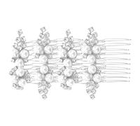 NIYANGLE Peignes Latéraux Vintage Élégants en Métal Argenté Fleurs de Perles, Faciles à Porter et Réduisant la Traction des Cheveux, pour Mariées et Demoiselles D'honneur Lors de Mariages