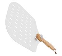 NIYANGLE Pelle à Pizza Outil Cuisine Facile à Perforée en Aluminium avec en Bois Antidérapant Couleur Argenté pour Restaurants et Fast-foods