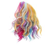 NIYANGLE Perruque bouclée de couleur arc-en-ciel Wig sirène d'Halloween Femmes de perruque colorée Cosplay Wig Cap Fil haute température