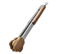 NIYANGLE Pinces de Cuisine Inox Forme Patte de Chat Poignée Bois Isolante Anti-brûlure Pinces Alimentaires pour Buffet Barbecue et Service Culinaire