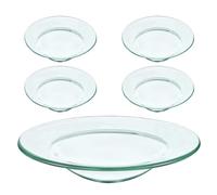 NIYANGLE Plat Chauffe-Cire en Verre Rond 10 Cm, Lot de 5 Bols de Rechange pour Lampe D'aromathérapie, Brûleur de Cire pour Fondants Parfumés, Accessoire pour Diffuseur D'huile Essentielle