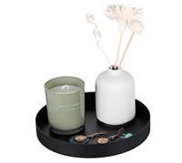 NIYANGLE Plateau Rond Noir Acier Inoxydable Plateau Métallique Robuste pour Rangement et Décoration Polyvalente