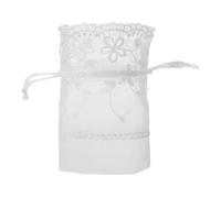 NIYANGLE Pochette à Bijoux à Cordon en Organza Blanc 10X14Cm pour Rangement Colliers et Petits Objets Lors de Fête et Présent Mariage à Cinq Pétales Fond Pliable