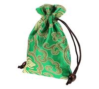 NIYANGLE Pochette à Bijoux en Soie Brocart Verte 10X13 CM Cordon de Serrage Organisateur Polyvalent pour Bols Chantants et Petits Objets Paquet Présent Élégant pour Nouvel An Chinois et