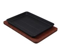 NIYANGLE Poêle à Steak en Fonte Robuste avec Base en Bois de Hêtre, Plaque Carrée Antiadhésive pour Barbecue Maison et Restaurant, Compatible Induction