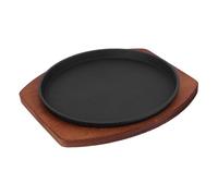 NIYANGLE Poêle à Steak Ronde 23 Cm Antiadhésive avec Fond Bois, Plaque de Cuisson Résistante Haute Température, Barbecue Cuisine Intérieure, Poêle à Frire pour Steak et Fajitas