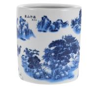 NIYANGLE Porte-Baguettes et Porte-Cuillère en Porcelaine Bleue et Blanche Pot à Ustensiles Cuisine Multifonction Grand Format Motifs Paysage Chinois Organisateur de Couverts pour Plan de