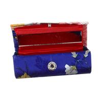 NIYANGLE Porte-Lipstick Soie Brodé avec Miroir Trousse De Maquillage Vintage Portable pour Femmes Étui à Gloss Floral Bleu Organisateur Cosmétique Élégant Et Pratique