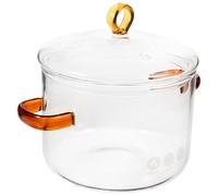 NIYANGLE Pot de Ragoût en Verre Borosilicate 1,9 L avec Double Poignée Jaune et Couvercle Hermétique, Casserole Transparente pour Cuisson Maison, Bol à Nouilles Adapté aux Plaques