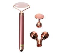 NIYANGLE Rouleau Facial en Jade Naturel Électrique Multifonction Pierre de Quartz Rose, Masseur Visage Compact et Léger pour Soins Peau, Anti-Rougeurs et Gonflements, Accessoire Beauté